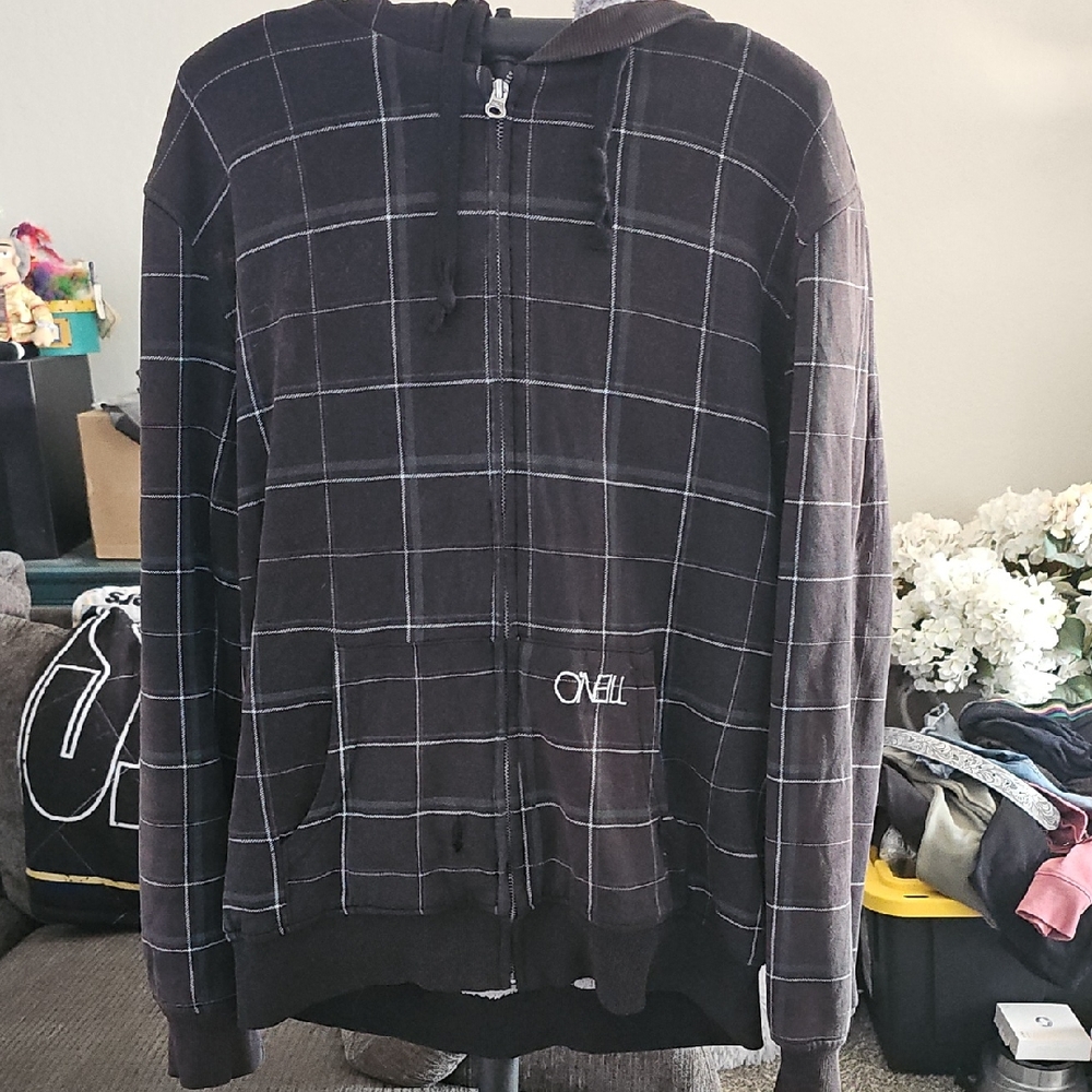 O'Neill Black Grid Zip-Up Sweater